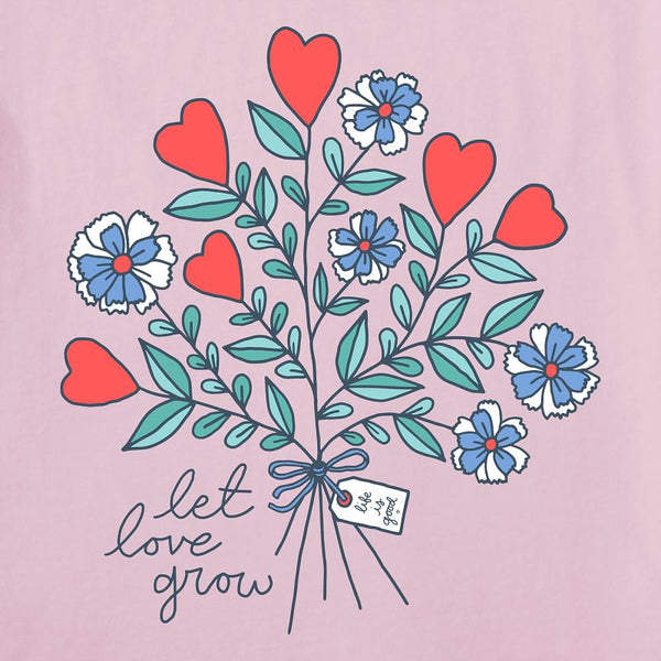 Women's Crusher Vee-Love Grow Heart Flowers