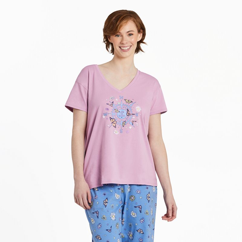 Women's Relaxed Sleep Vee-Butterfly and Floral Compass