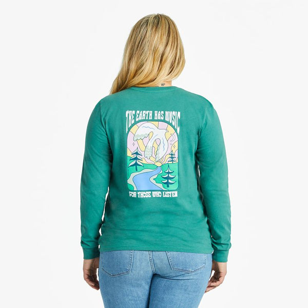 Women's Long Sleeve Crusher Tee - Groovy Dove Music (Front and Back Graphic)