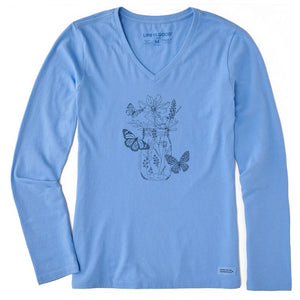 Women's Long Sleeve Crusher Tee - Wildflower Butterflies