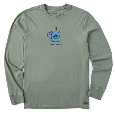 Men's Crusher Long Sleeve Vintage Tee-Start Me Up (Coffee)