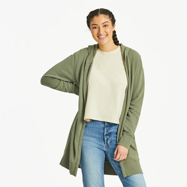 Women's French Terry Beyond Hip Hoodie - Solid Moss Green - Life is Good Westport, Canada