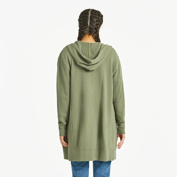 Women's French Terry Beyond Hip Hoodie - Solid Moss Green - Life is Good Westport, Canada