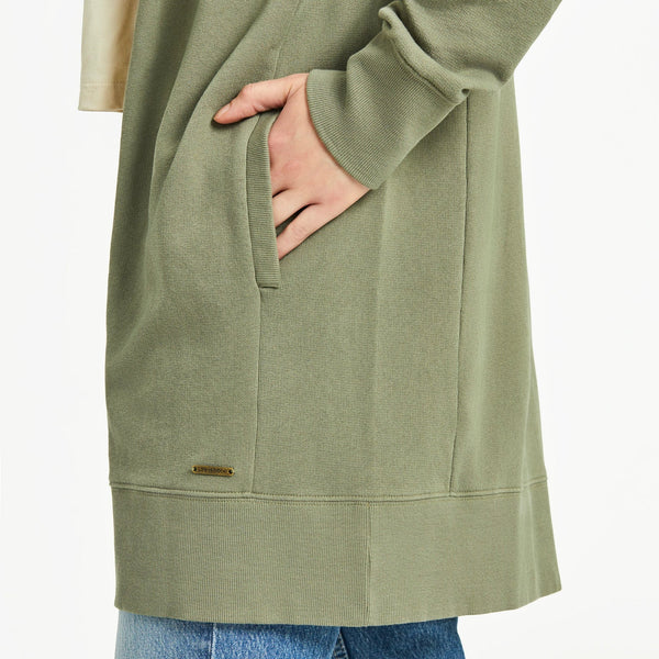 Women's French Terry Beyond Hip Hoodie - Solid Moss Green - Life is Good Westport, Canada