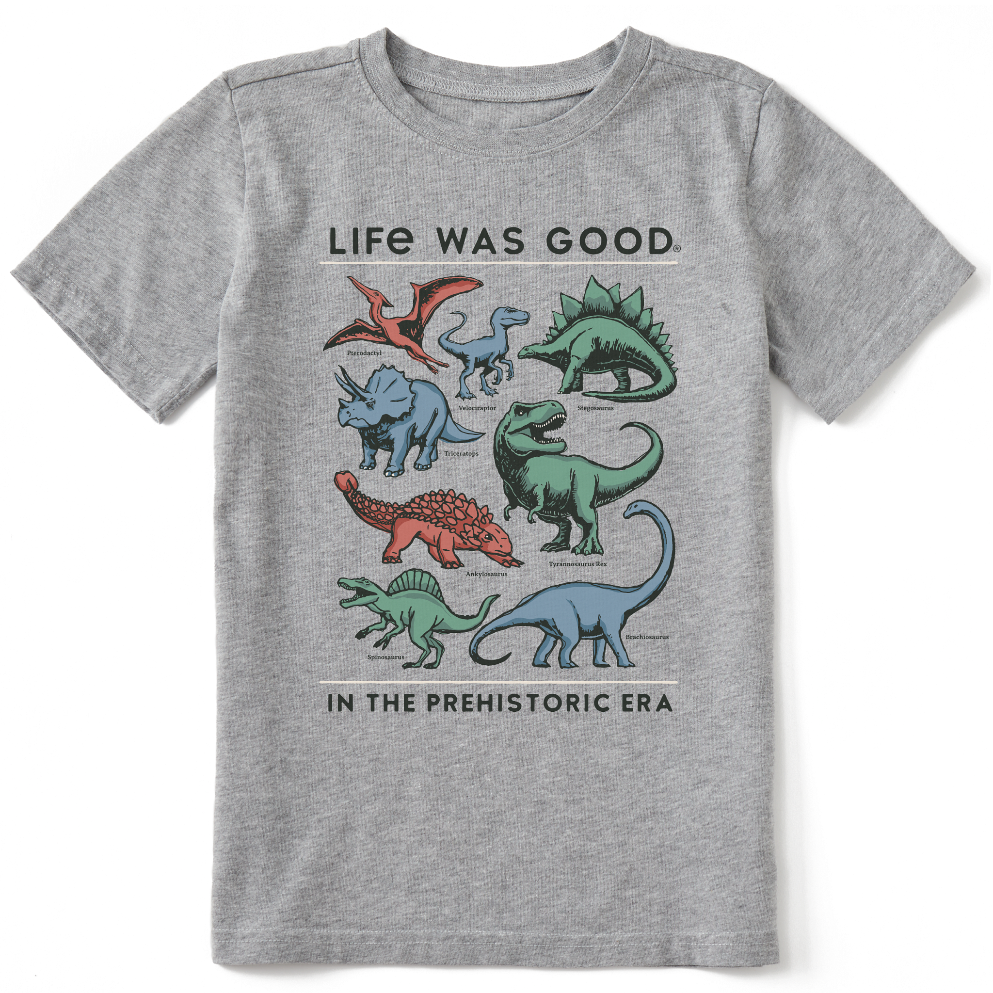 Kids Crusher Tee - Life was Good Prehistoric (Heather Gray)