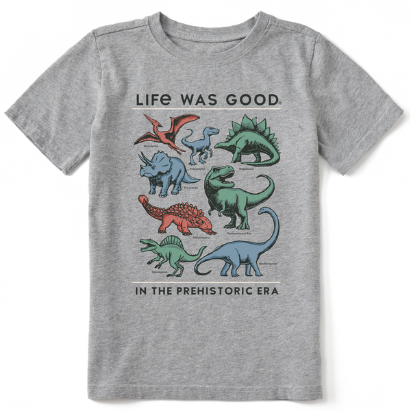 Kids Crusher Tee - Life was Good Prehistoric (Heather Gray)