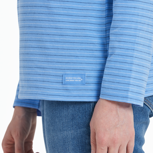 Women's Long Sleeve Striped Hooded Crusher Tee - Sun Rainbow Cornflower Blue