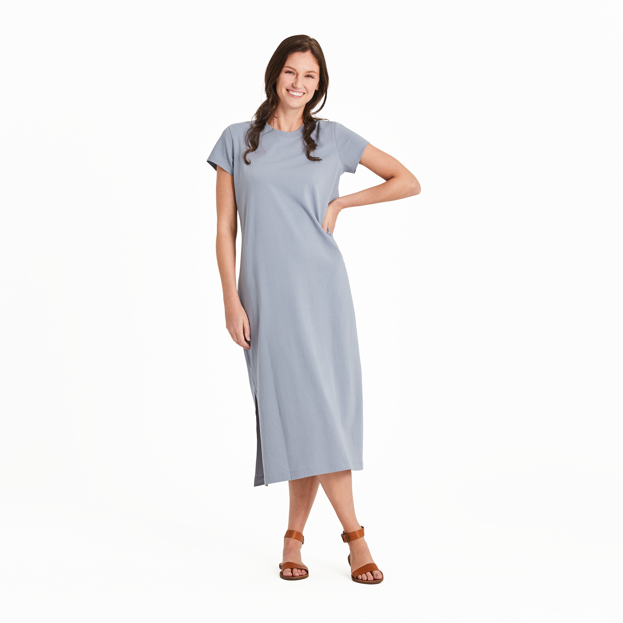 Women's Short Sleeve Crusher Dress - Stone Blue
