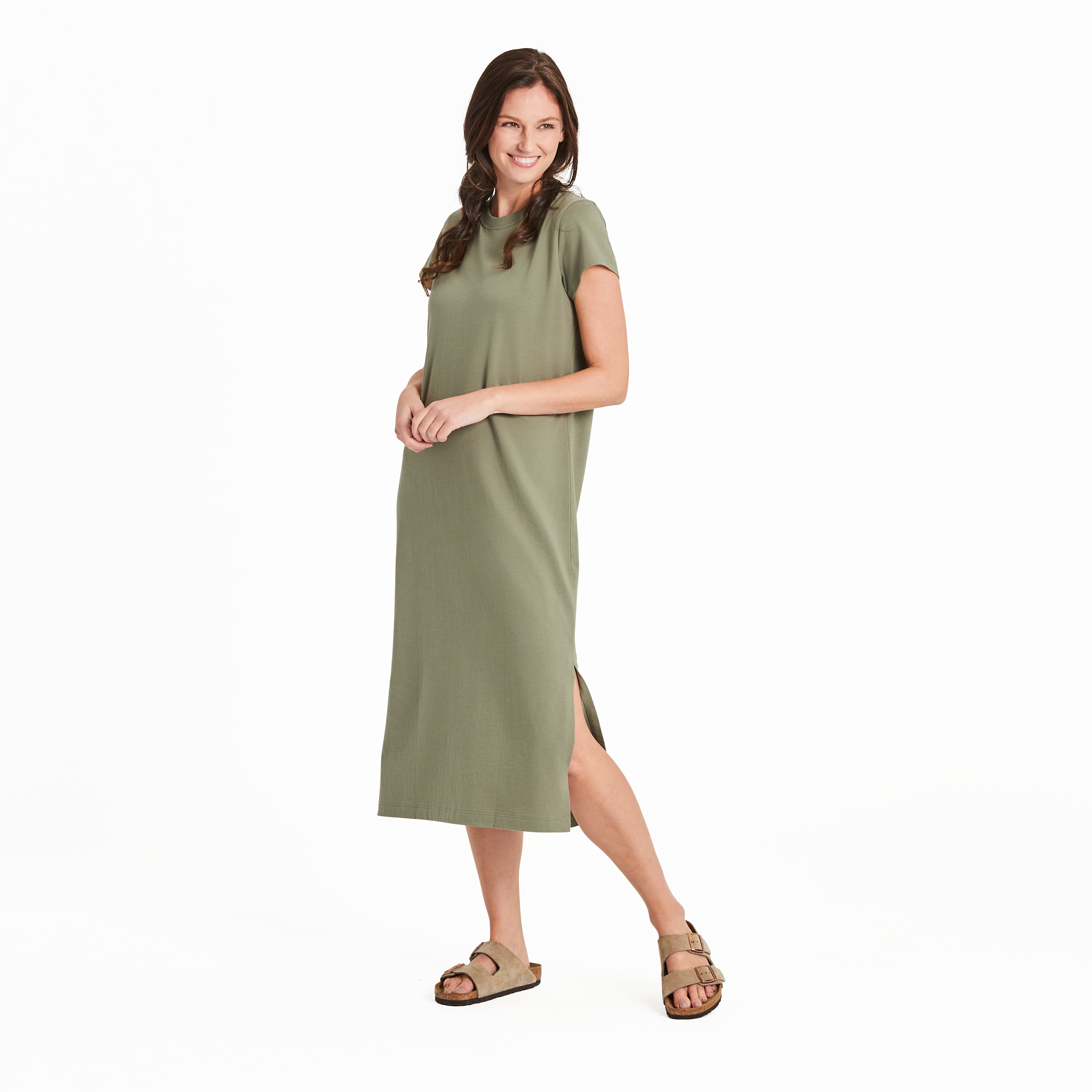 Women's Short Sleeve Crusher Dress - Moss Green