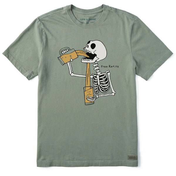 Men's Crusher Tee - Free Refills Skeleton Beer