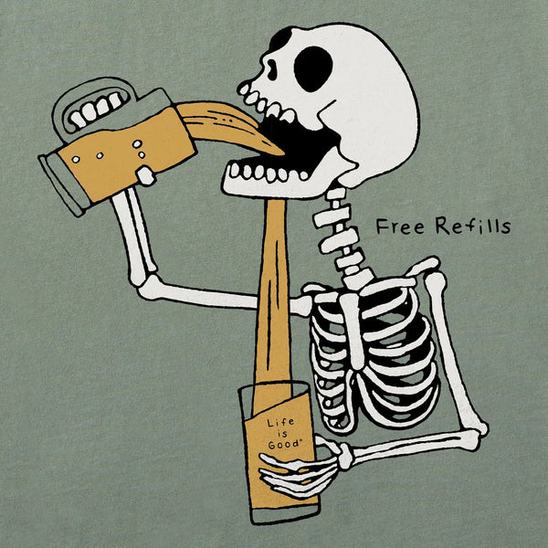 Men's Crusher Tee - Free Refills Skeleton Beer
