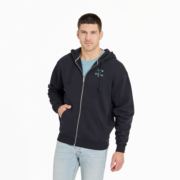 Men's Good Vibes Fleece Zip Hoodie - Crafty LIG Stack (True Black) - Life is Good Westport, Canada