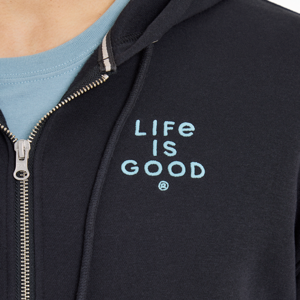 Men's Good Vibes Fleece Zip Hoodie - Crafty LIG Stack (True Black) - Life is Good Westport, Canada
