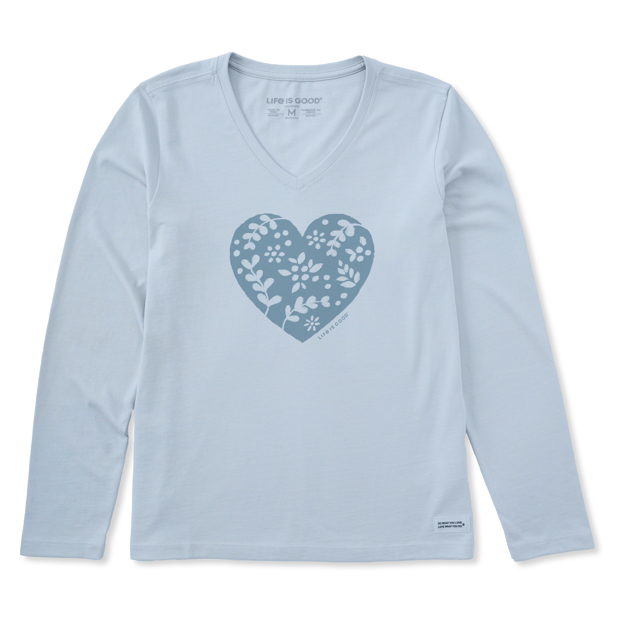 Women's Long Sleeve Crusher Vee - Woodcut Heart