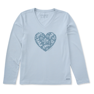 Women's Long Sleeve Crusher Vee - Woodcut Heart