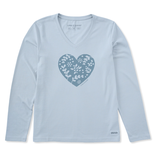 Women's Long Sleeve Crusher Vee - Woodcut Heart