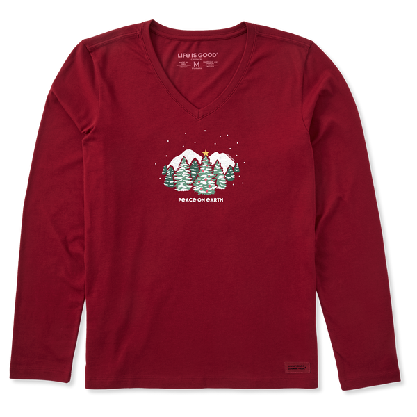 Women's Long Sleeve Crusher Vee - Snowy Christmas - Life is Good Westport, Canada