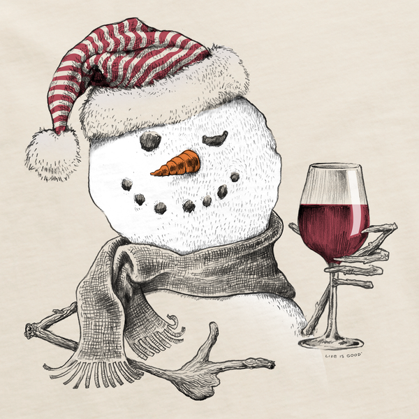 Women's Long Sleeve Crusher Vee - Snowman With Red Wine