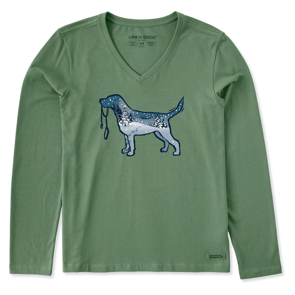 Women's Long Sleeve Crusher Vee - Snowscape Dog - Life is Good Westport, Canada