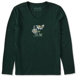 Women's Long Sleeve Crusher Vee - Bee Daisy