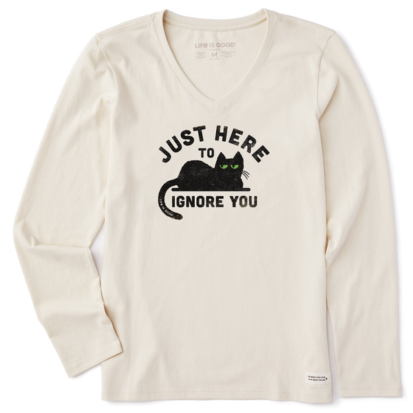 Women's Long Sleeve Crusher Vee - Just Here To Ignore You (Cat) - Life is Good Westport, Canada