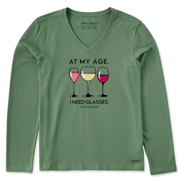 Women's Long Sleeve Crusher Vee - I Need Glasses - Life is Good Westport, Canada