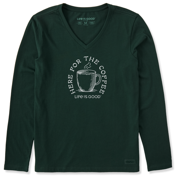Women's Long Sleeve Crusher Vee - Here For The Coffee - Life is Good Westport, Canada