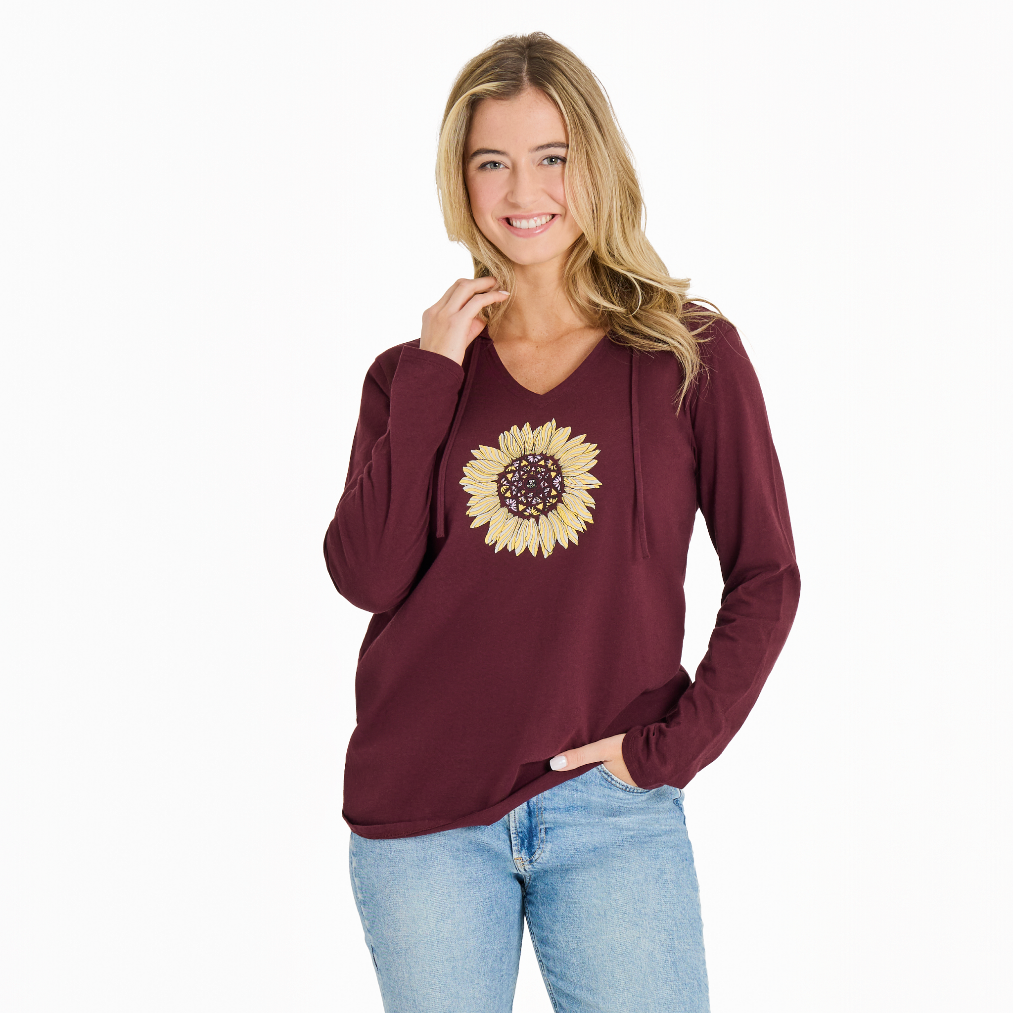 Women's  Long Sleeve Striped Crusher-LITE Hooded Tee - Detailed Sunflow