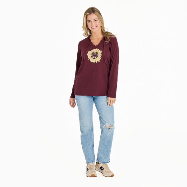 Women's  Long Sleeve Striped Crusher-LITE Hooded Tee - Detailed Sunflow