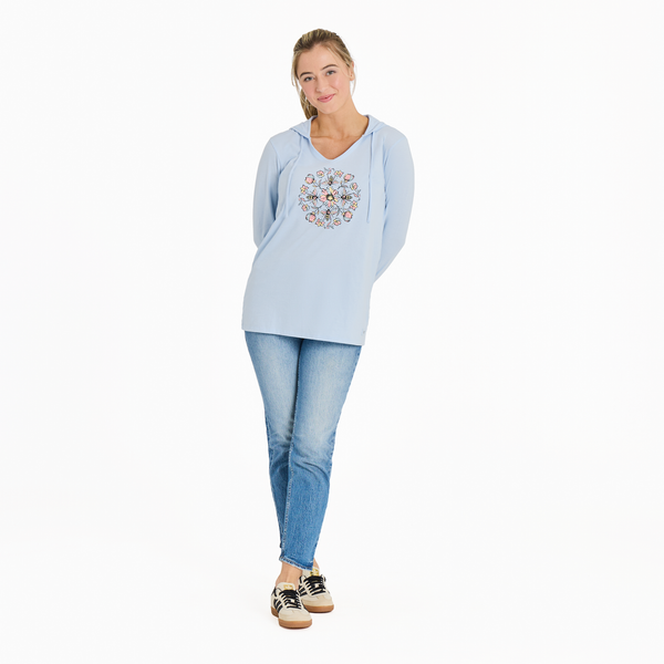 Women's  Long Sleeve Striped Crusher-LITE Hooded Tee - Floral Bee
