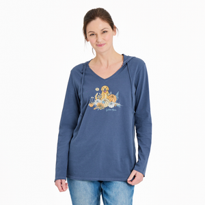 Women's Long Sleeve Striped Crusher-LITE Hooded Tee - Golden Hour