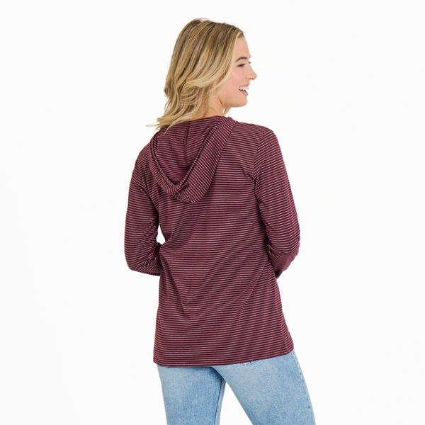 Women's  Long Sleeve Striped Crusher-LITE Hooded Tee - Dog Walking