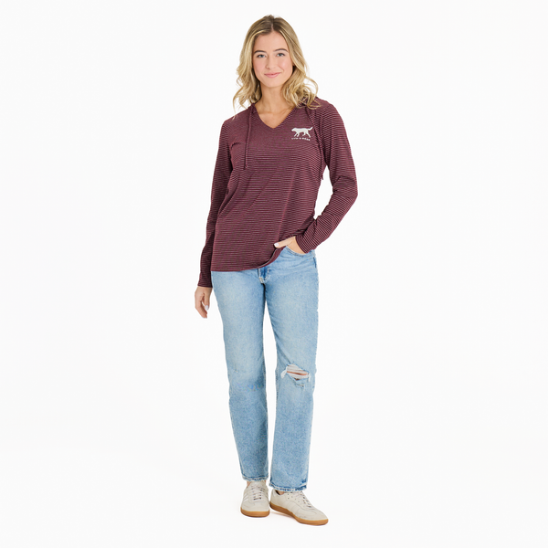 Women's  Long Sleeve Striped Crusher-LITE Hooded Tee - Dog Walking
