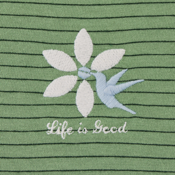 Women's  Long Sleeve Striped Crusher-LITE Hooded Tee - Hummingbird Flower
