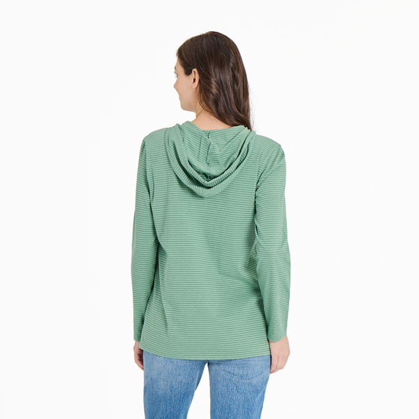Women's  Long Sleeve Striped Crusher-LITE Hooded Tee - Hummingbird Flower