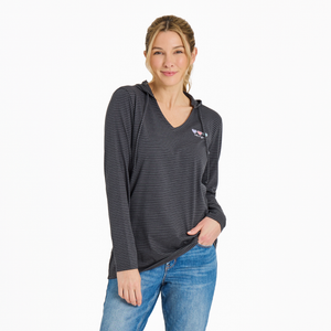 Women's Long Sleeve Striped Crusher-LITE Hooded Tee - 3 Hearts