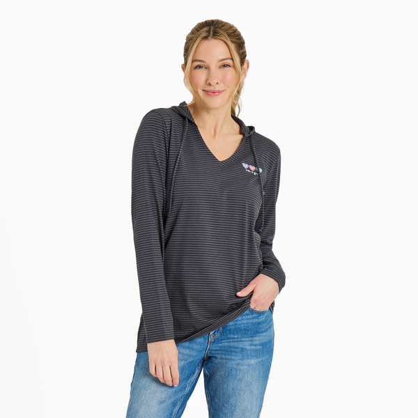 Women's Long Sleeve Striped Crusher-LITE Hooded Tee - 3 Hearts