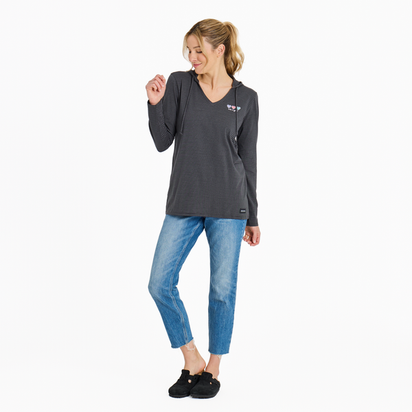 Women's Long Sleeve Striped Crusher-LITE Hooded Tee - 3 Hearts