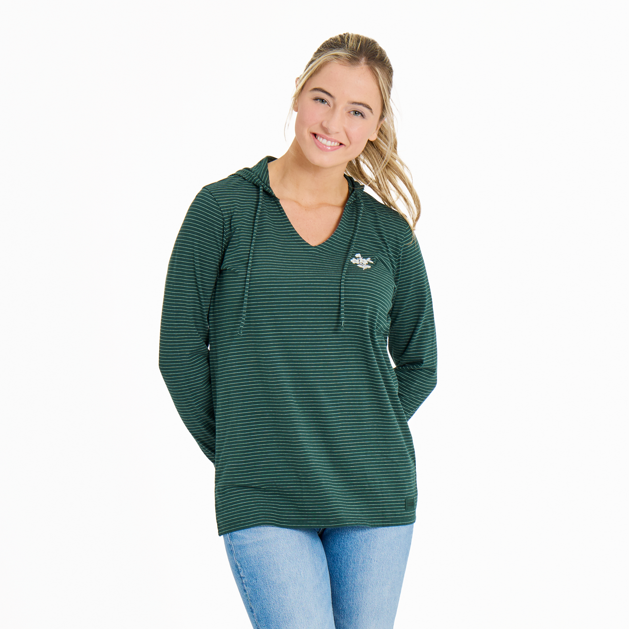 Women's  Long Sleeve Striped Crusher-LITE Hooded Tee - Crafty Wildflower