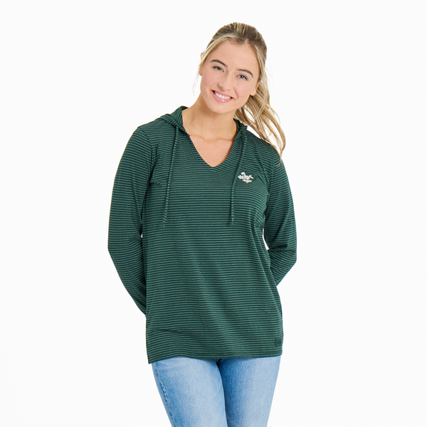 Women's  Long Sleeve Striped Crusher-LITE Hooded Tee - Crafty Wildflower