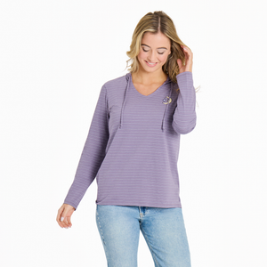 Women's  Long Sleeve Striped Crusher-LITE Hooded Tee - Moon and Star