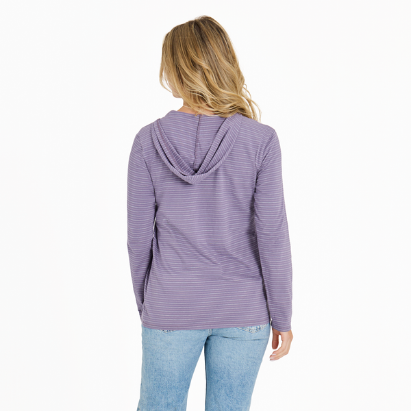 Women's  Long Sleeve Striped Crusher-LITE Hooded Tee - Moon and Star