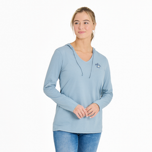 Women's  Long Sleeve Striped Crusher-LITE Hooded Tee - Mini Beach Turtle
