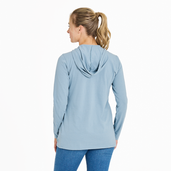 Women's  Long Sleeve Striped Crusher-LITE Hooded Tee - Mini Beach Turtle