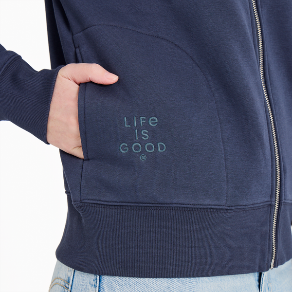 Women's Good Vibes Fleece Zip Hoodie - Crafty LIG Stack (Inkwell Blue) - Life is Good Westport, Canada