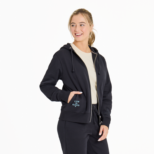 Women's Good Vibes Fleece Zip Hoodie - Crafty LIG Stack (True Black) - Life is Good Westport, Canada