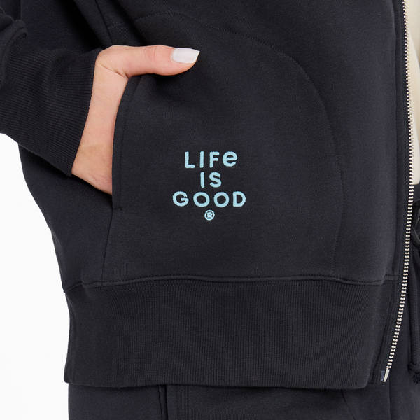 Women's Good Vibes Fleece Zip Hoodie - Crafty LIG Stack (True Black) - Life is Good Westport, Canada