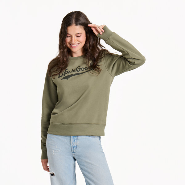 Women's Good Vibes Fleece Crewneck - Tonal LIG Ballyard (Moss Green) - Life is Good Westport, Canada