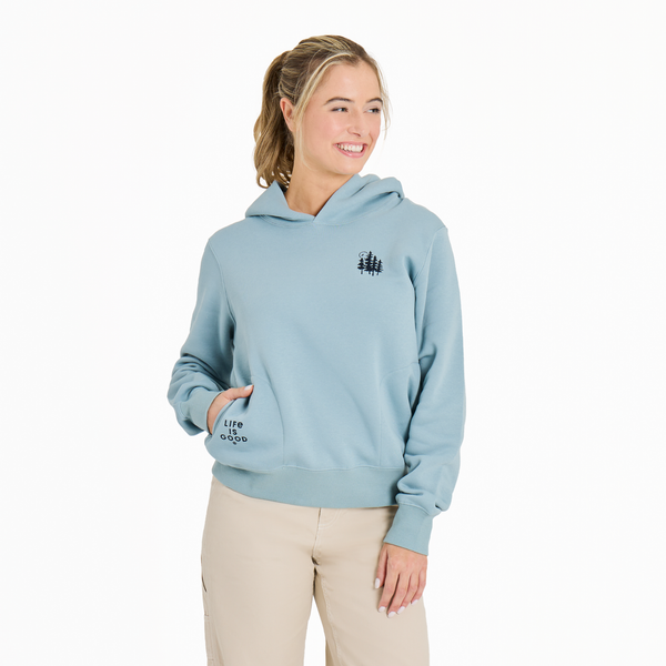 Women's Good Vibes Fleece Hoodie - Crafty Forest (Smokey Blue) - Life is Good Westport, Canada