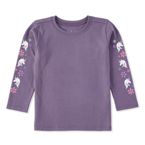 Toddler Crusher Long Sleeve Tee - Unicorn Flowers